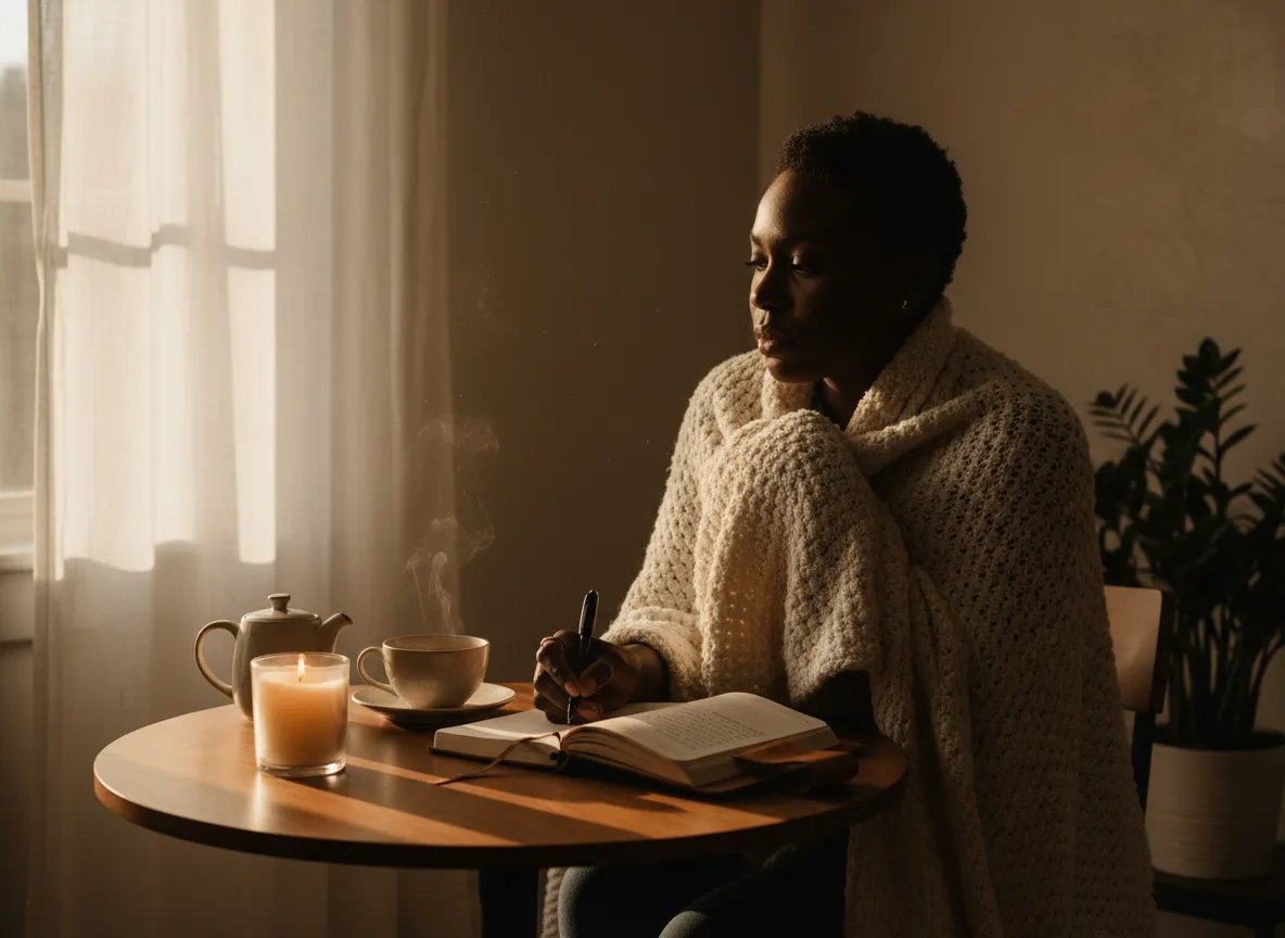 Black woman journaling and practicing self-care