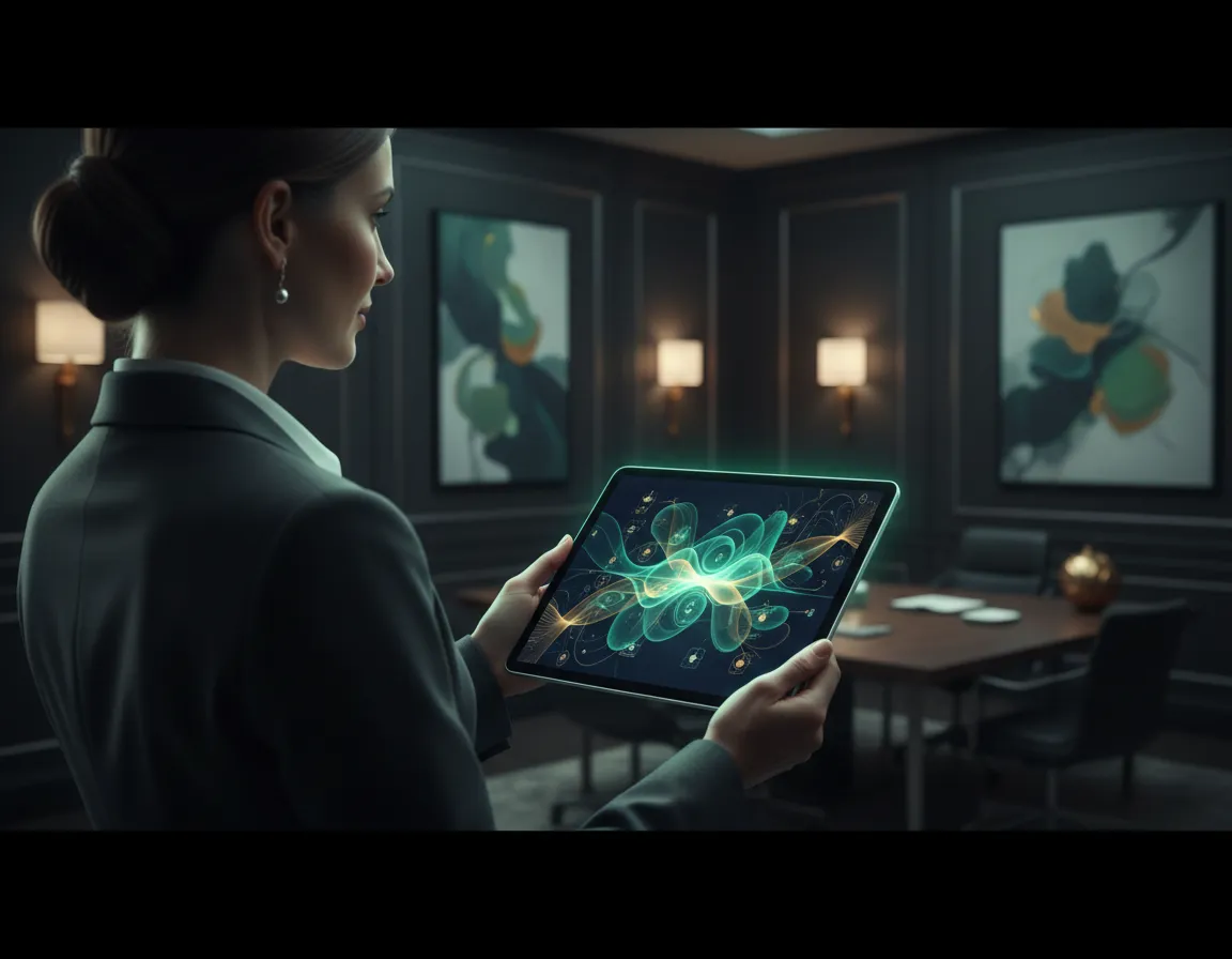Global perspective represented by a calm human advisor working with international clients