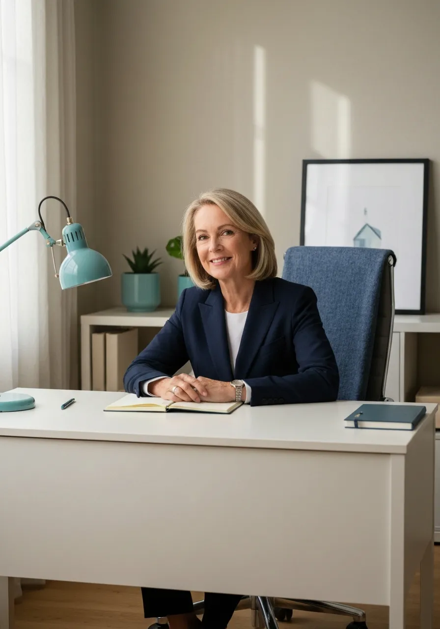 Mature professional in a bright modern home office