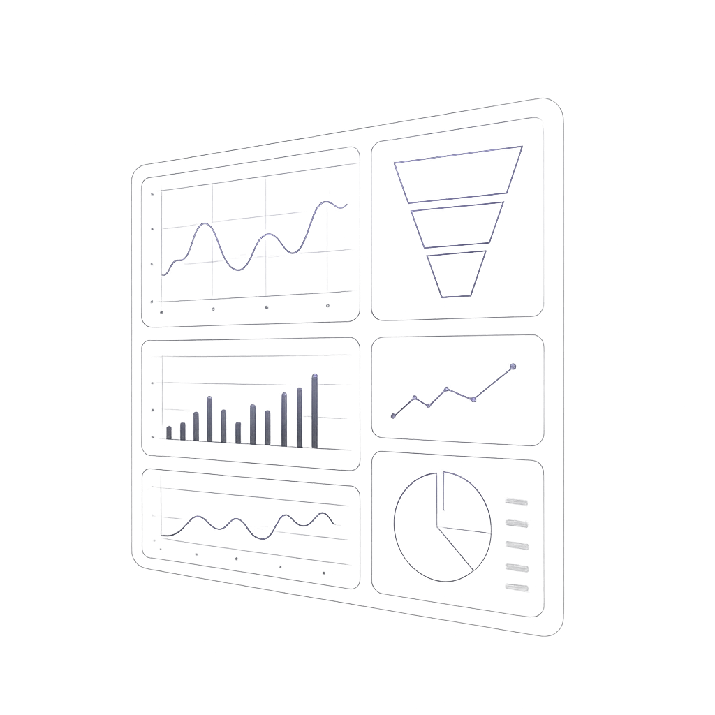 Premium dark dashboard UI showing a visualized flow from traffic to revenue