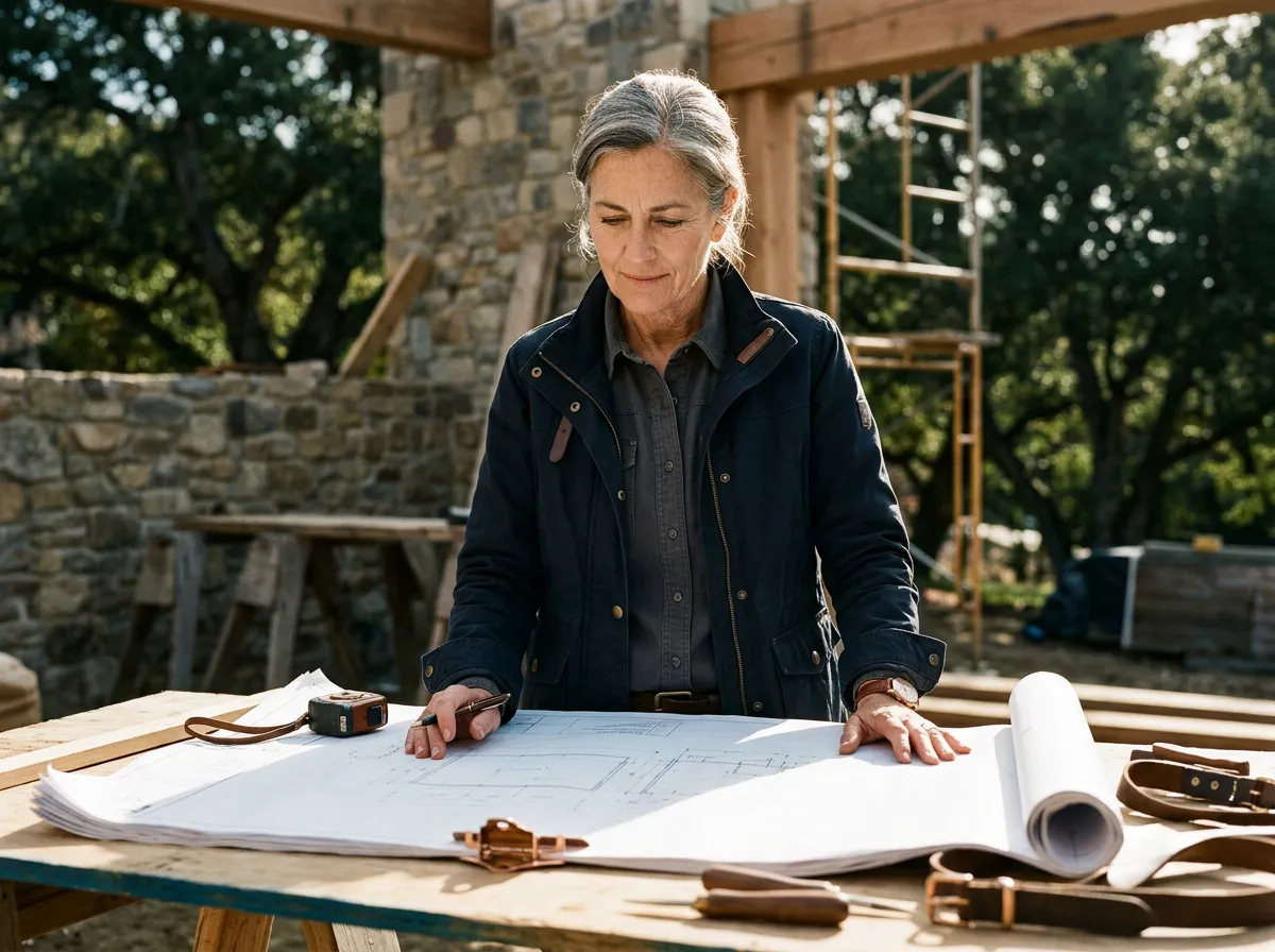 Bobby Zarabian inspecting architectural blueprints on a luxury estate site