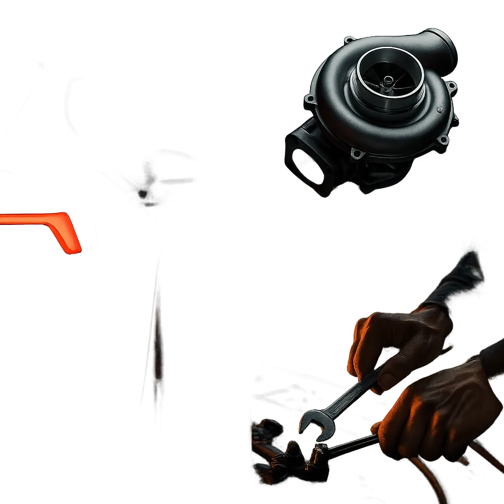 Automotive 3-panel composite displaying showroom vehicle, high-performance engine component, and technician precision hands
