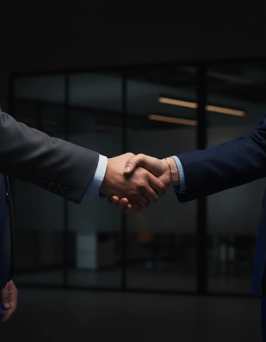 A professional business handshake emphasizing trust and long-term partnership
