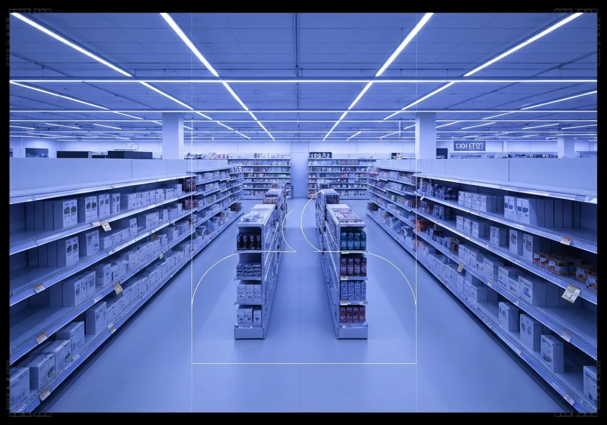 Retail store security camera field of view comparison showing blind spot elimination