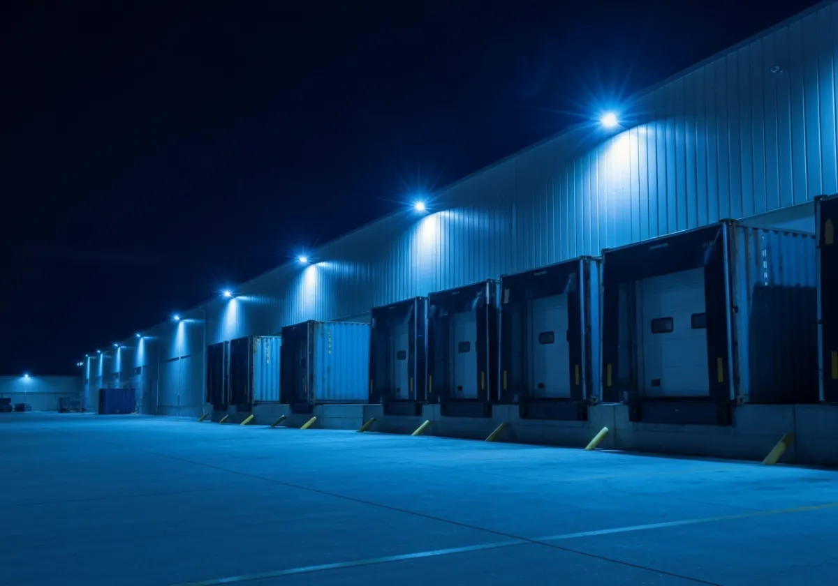 Warehouse exterior security camera coverage with infrared night vision
