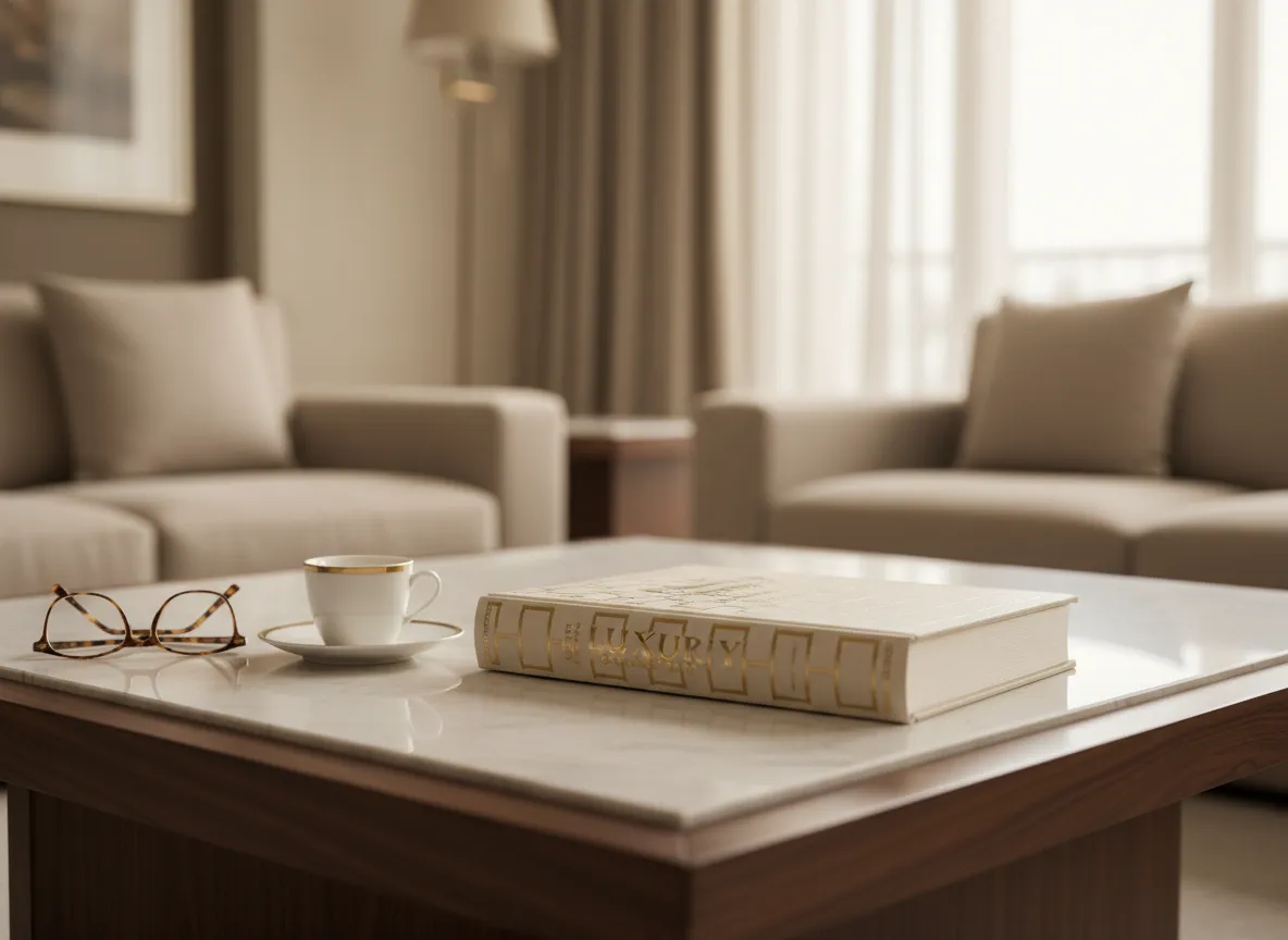 Luxury real estate guide on coffee table