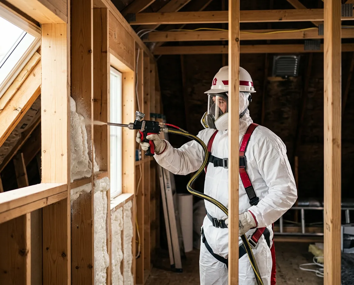 Professional spray foam insulation application in Rockwall residential attic