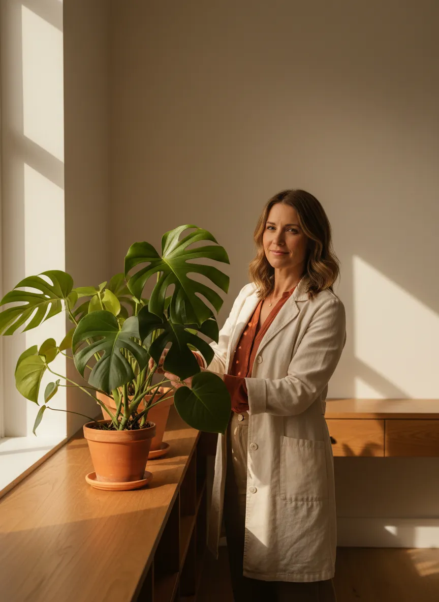 Dr. Fern Greenfield surrounded by healthy plants