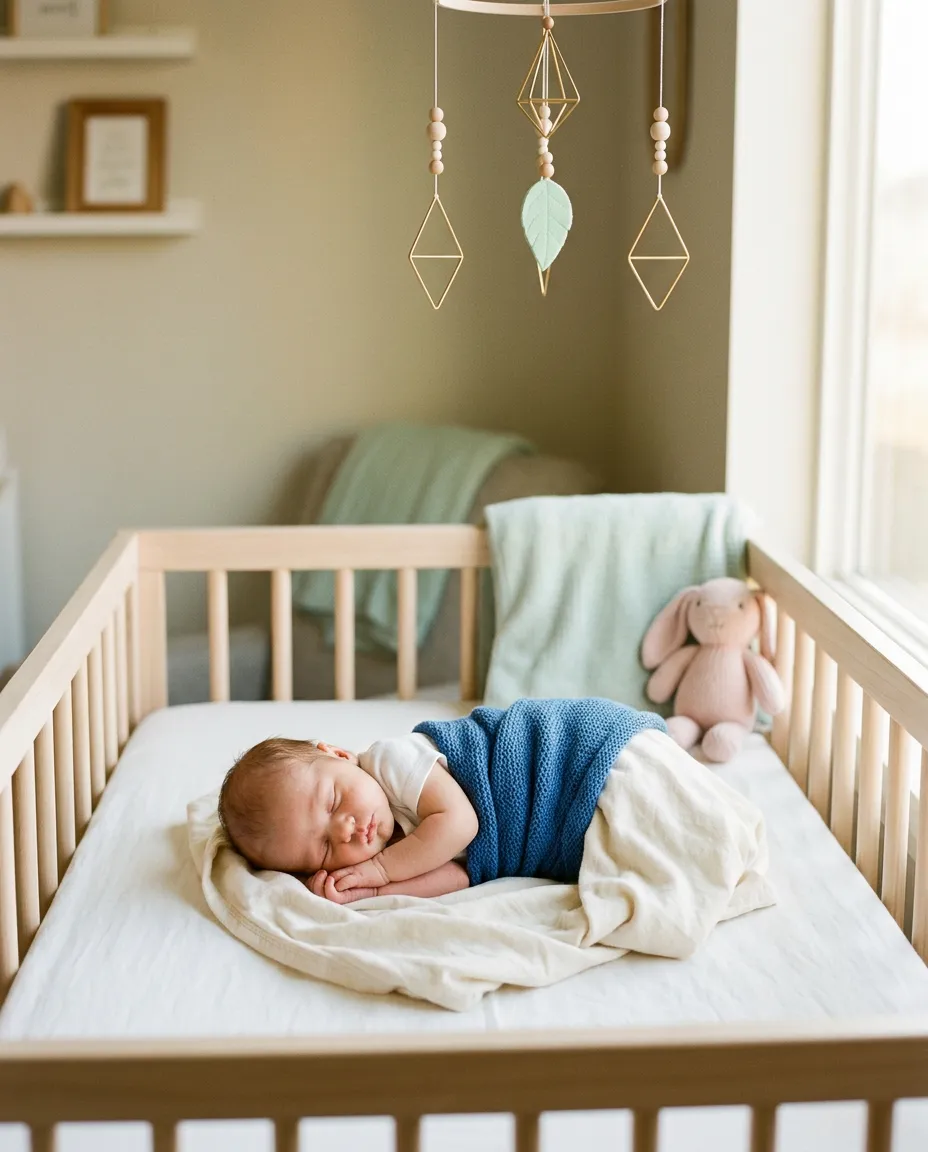 Peacefully sleeping baby in a serene cozy nursery