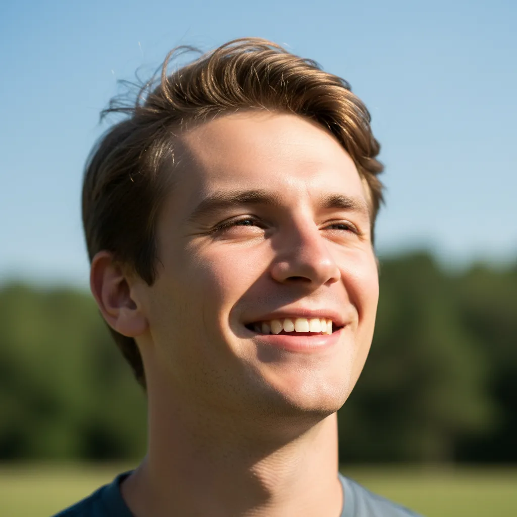 Headshot of Liam, relaxed smile, hopeful