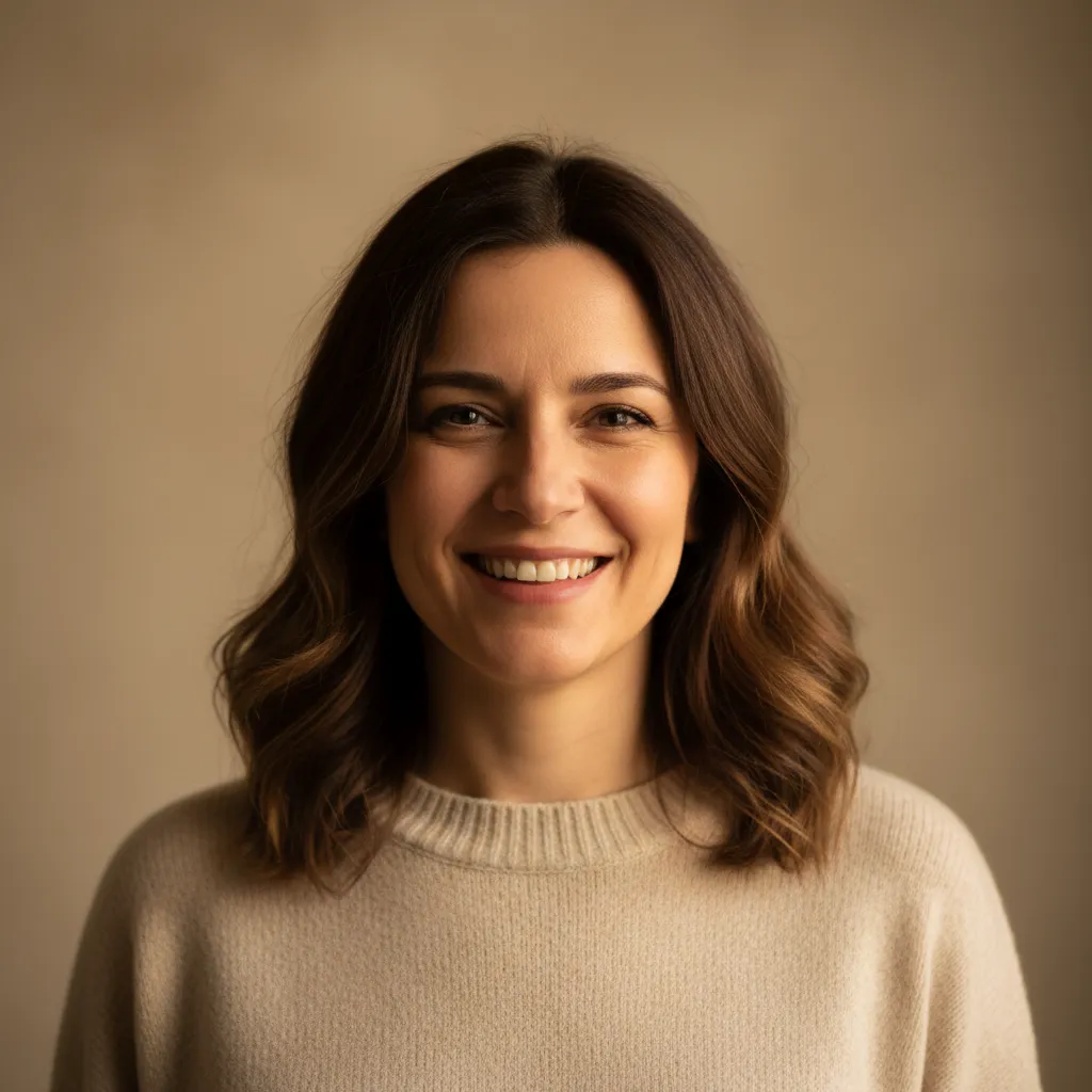 Headshot of Gizem, open smile, authentic
