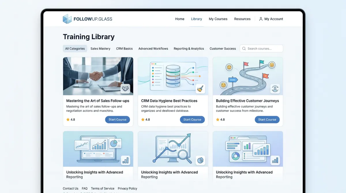 Comprehensive online training library and video lessons interface mockup