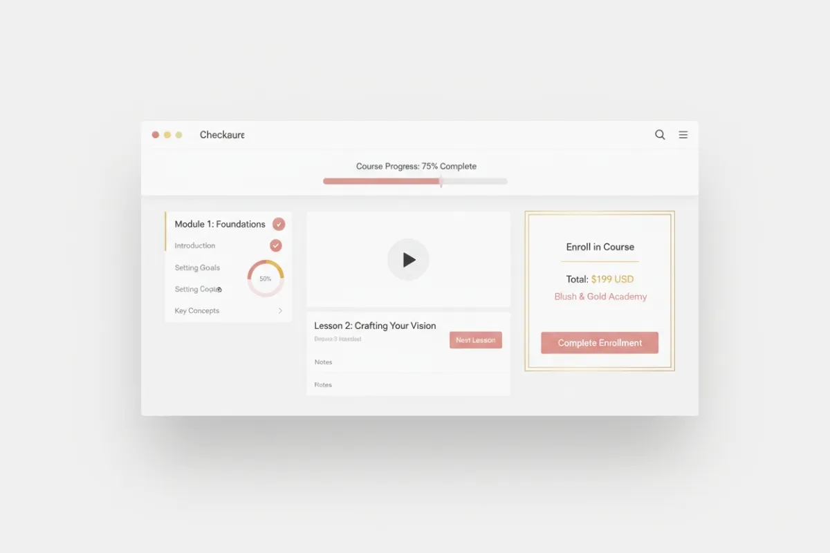 E-learning course checkout and dashboard setup