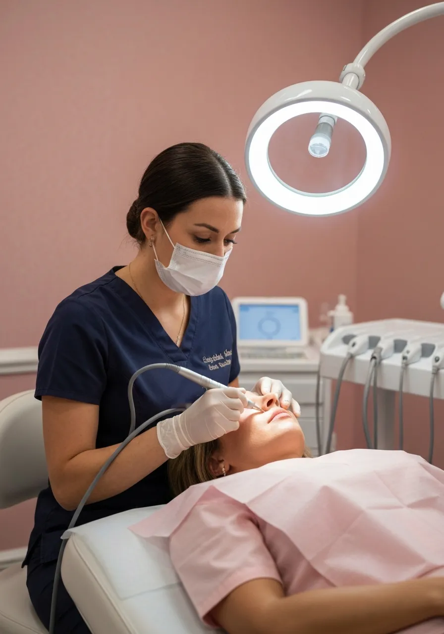 Estudiante practicando técnicas faciales con paciente real