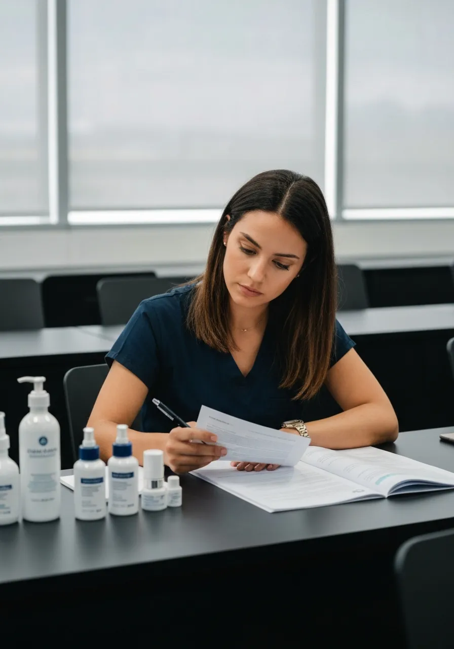 Estudiante estudiando protocolos de cosmetología