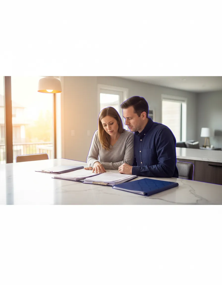 Stressed homeowner reviewing complex mortgage documents