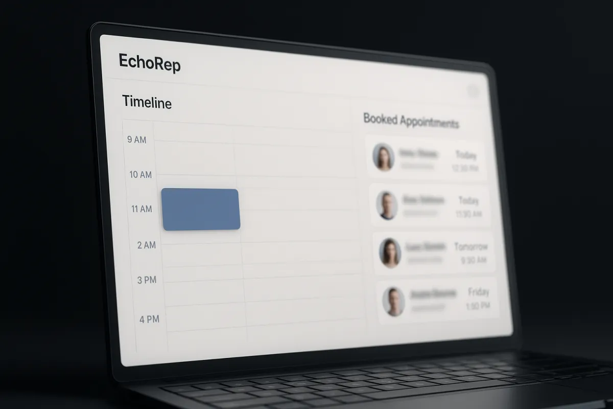 EchoRep dashboard showing timeline and booked appointment list