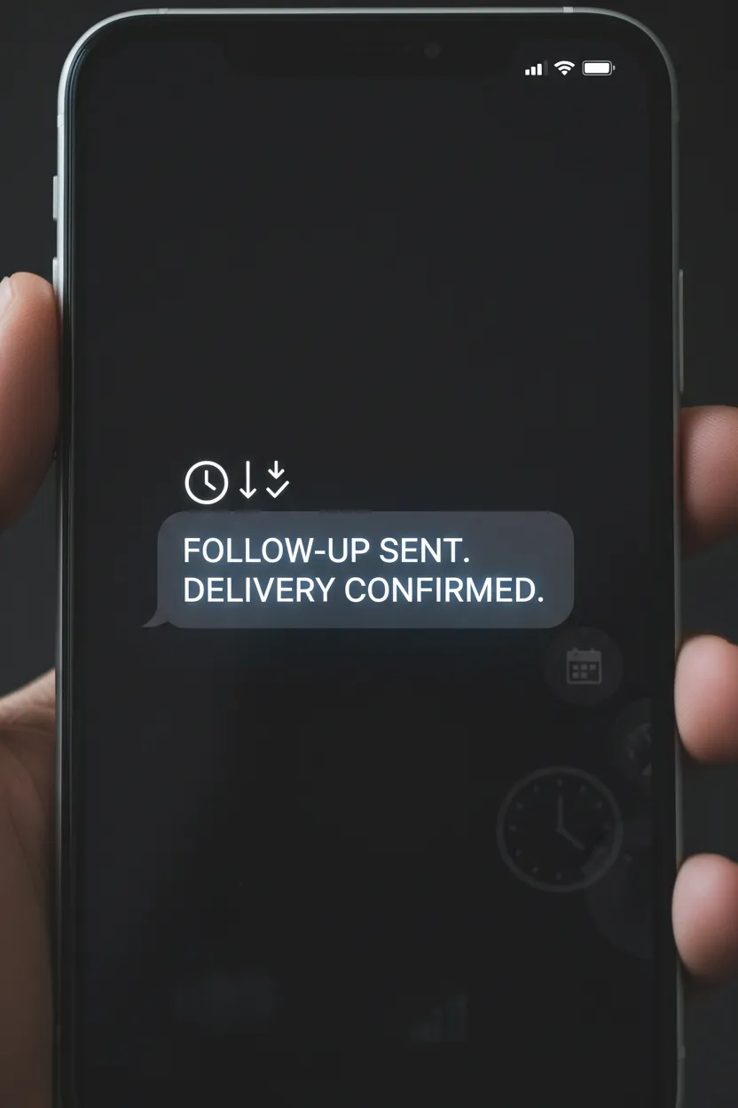 Phone screen showing a concise follow-up text message notification.