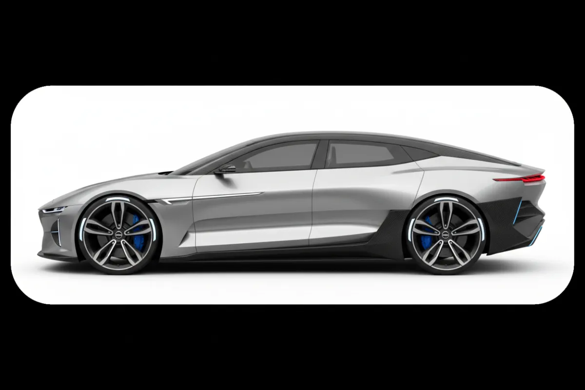 Carro de nova geração em perfil lateral sobre banner promocional.