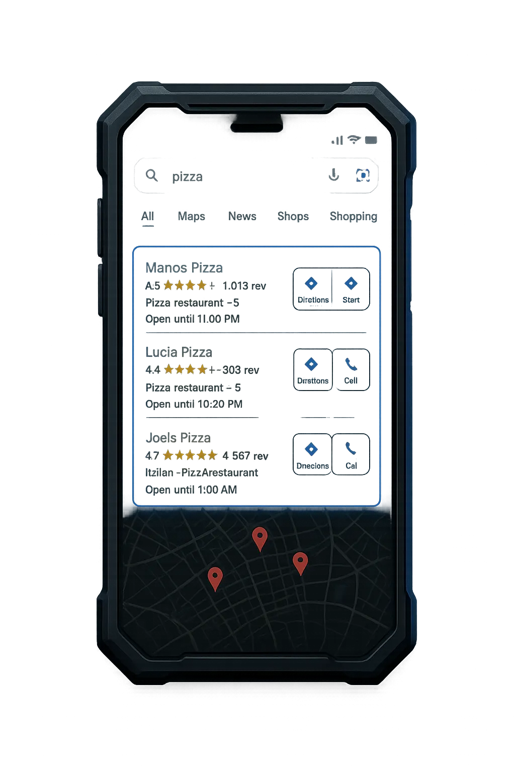 Mobile search mockup showing business in the top 3 Local Pack results