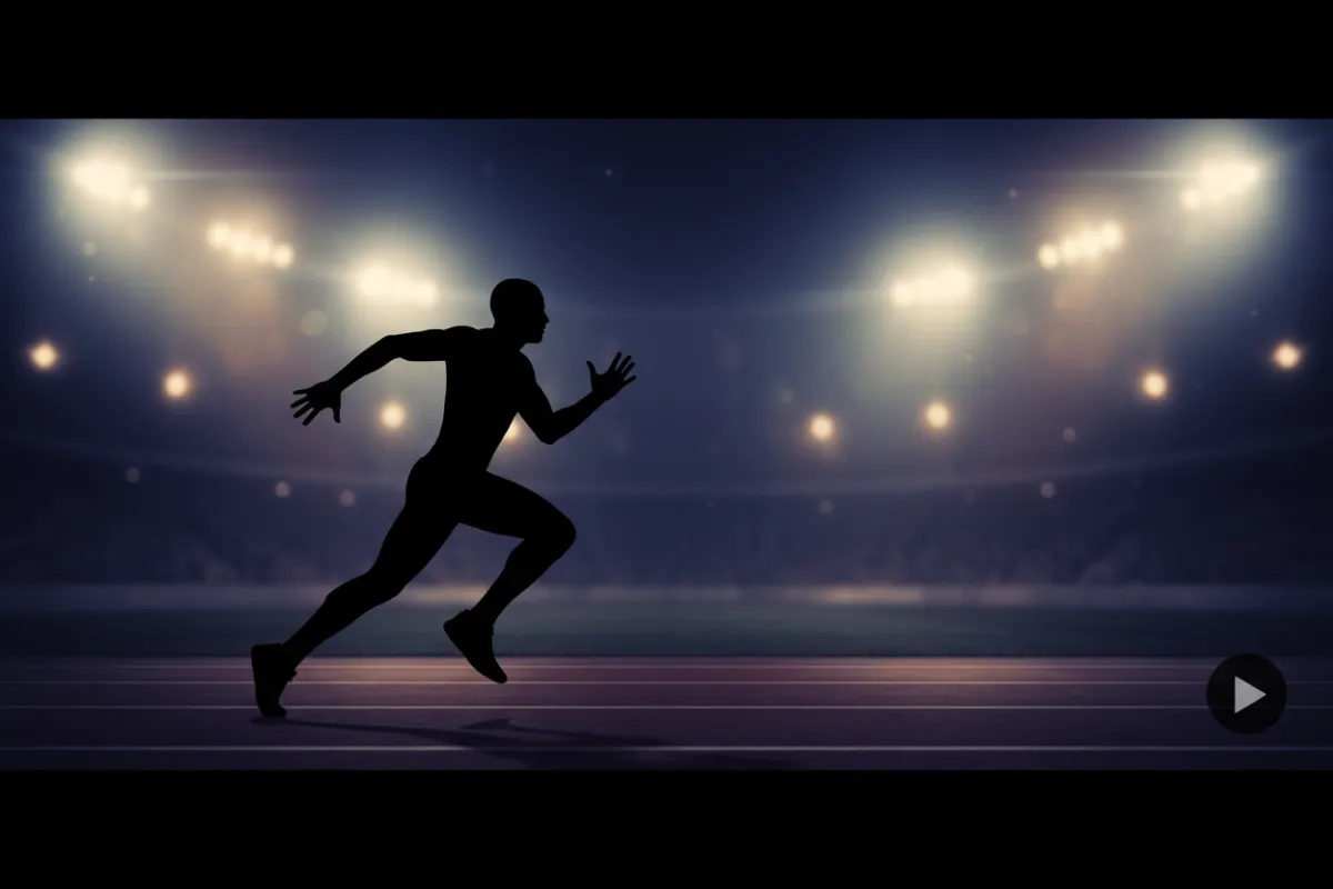 Featured video hero image with an athlete silhouette against a stadium background