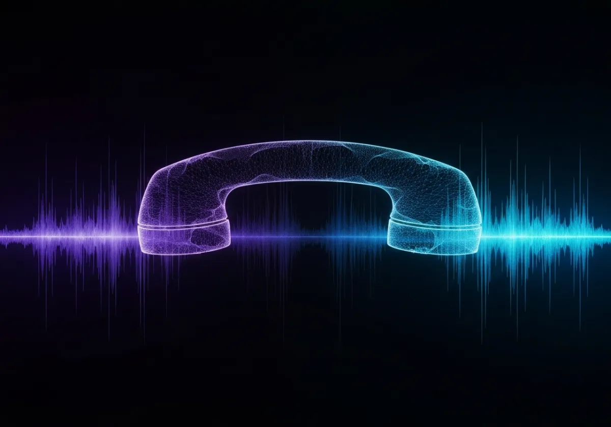 Abstract glowing voice soundwaves representing the AI taking orders over the phone