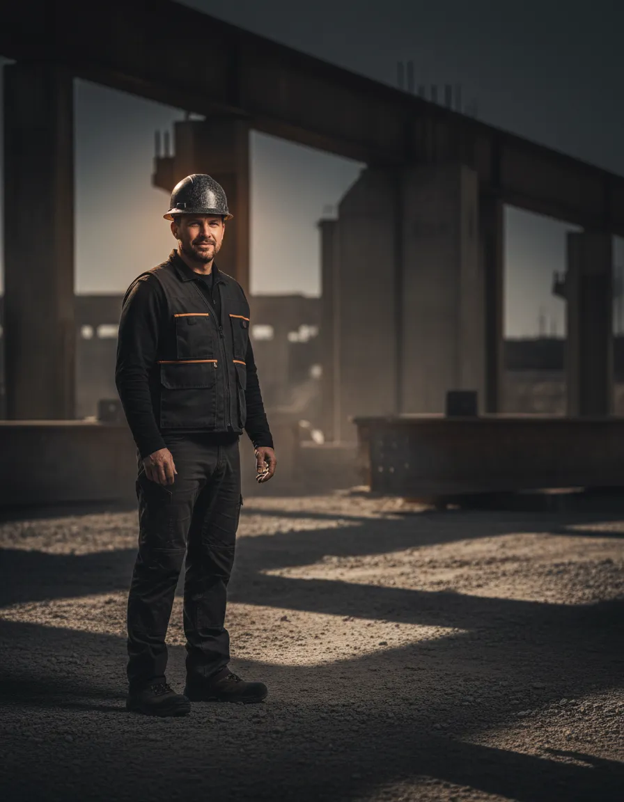 Marc, founder of Rugged Digital and Rugged Construction, standing on a gritty job site.