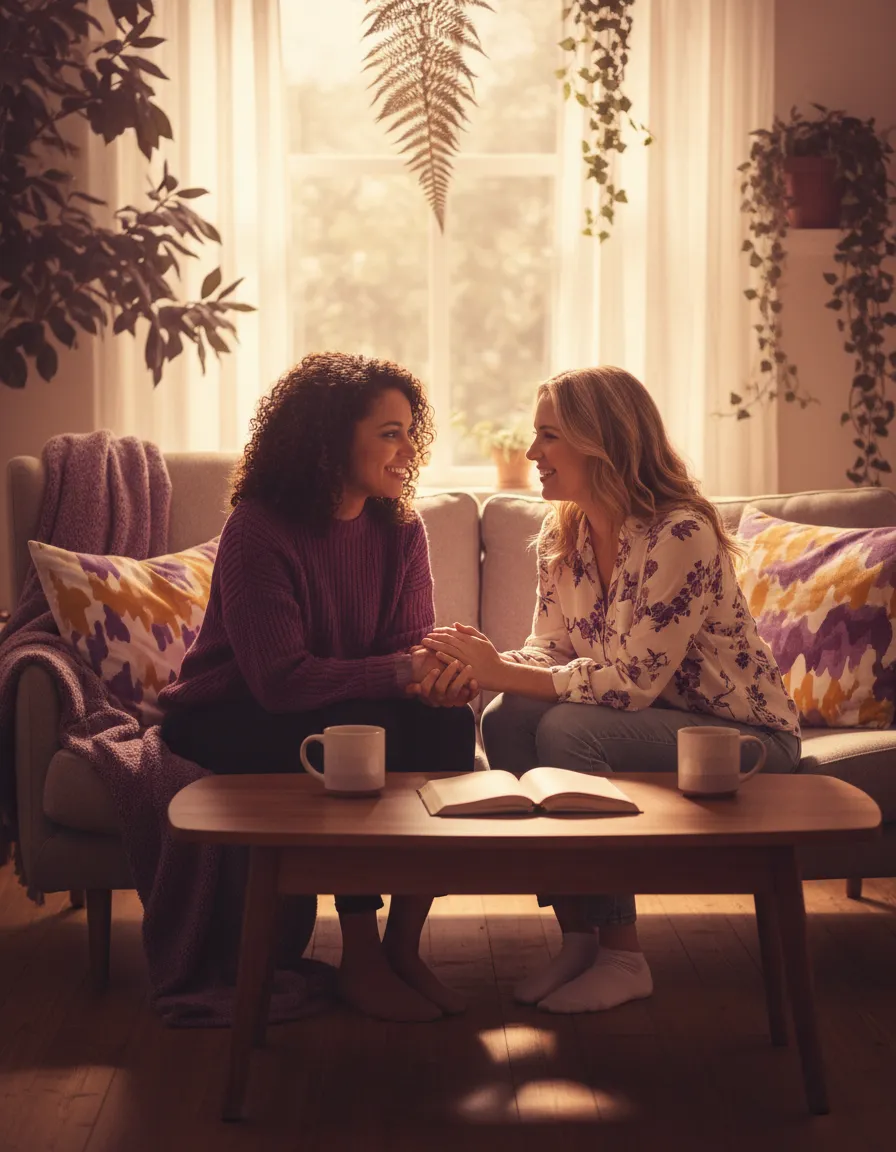 Women conversing warmly in a supportive community