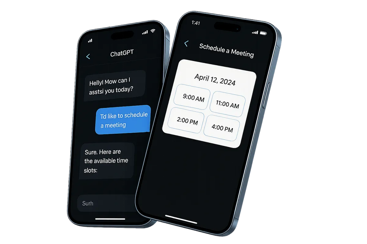 Interactive AI customer engagement and instant calendar scheduling interface mockup