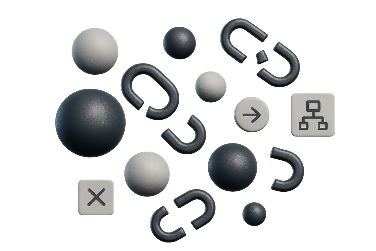 Scattered disconnected workflow icons and fragmented tools showing operational friction