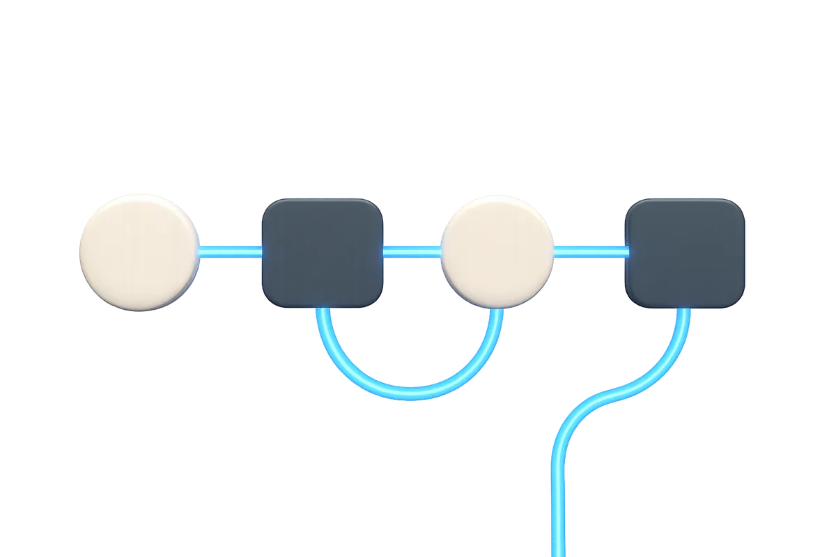 Clean organized connected system flow lines in electric blue leading to unified conversion point