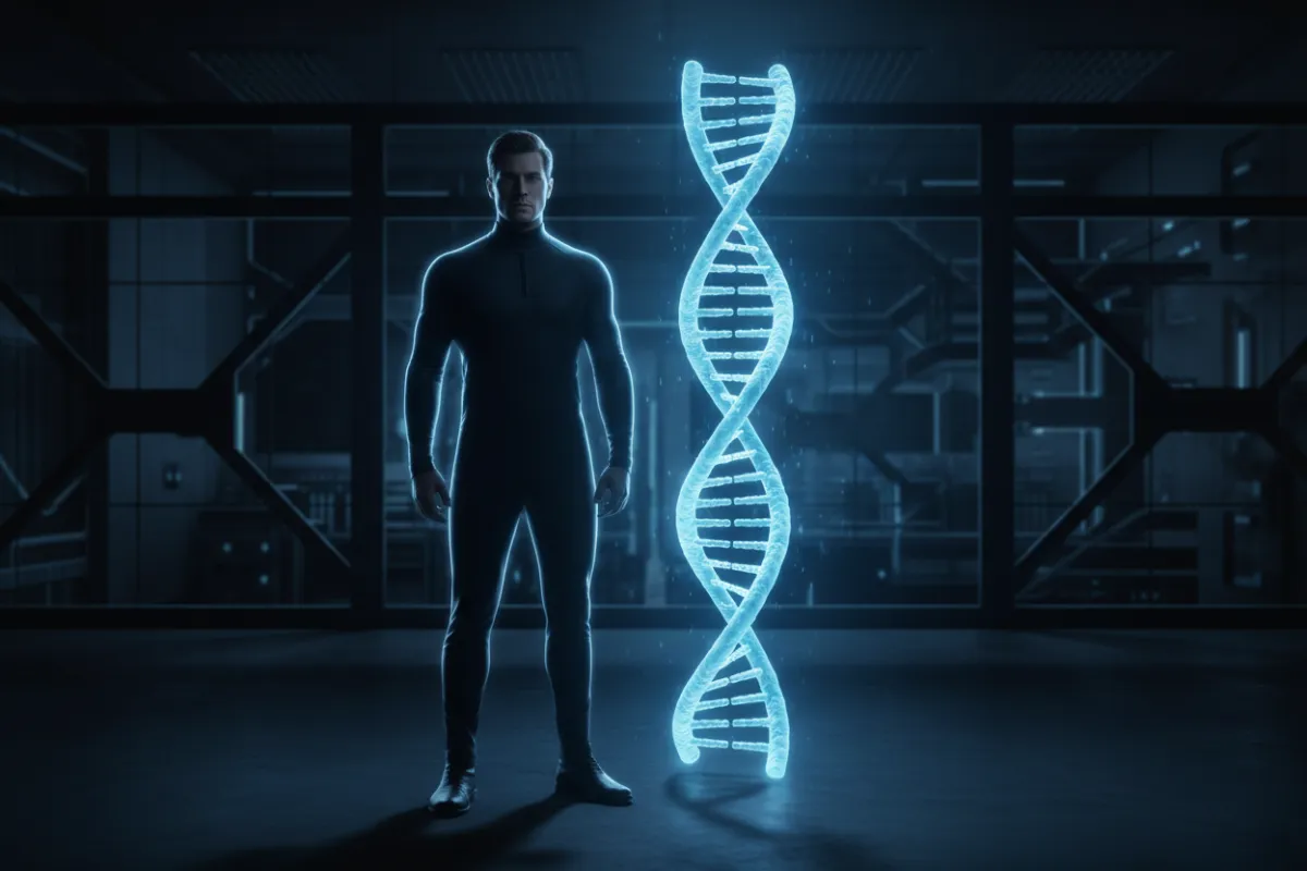 Figure 1: Double helix beside man showing DNMT activation failure