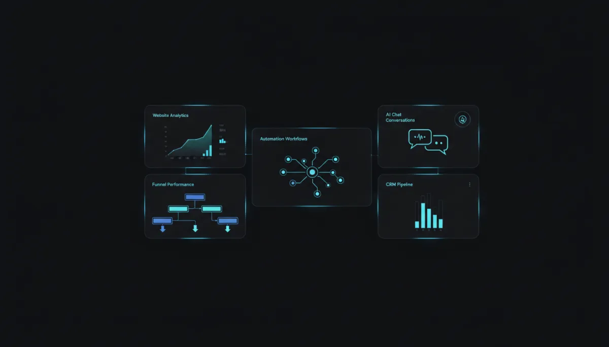 Dashboard preview of LefoWave growth system with website, automation, and CRM