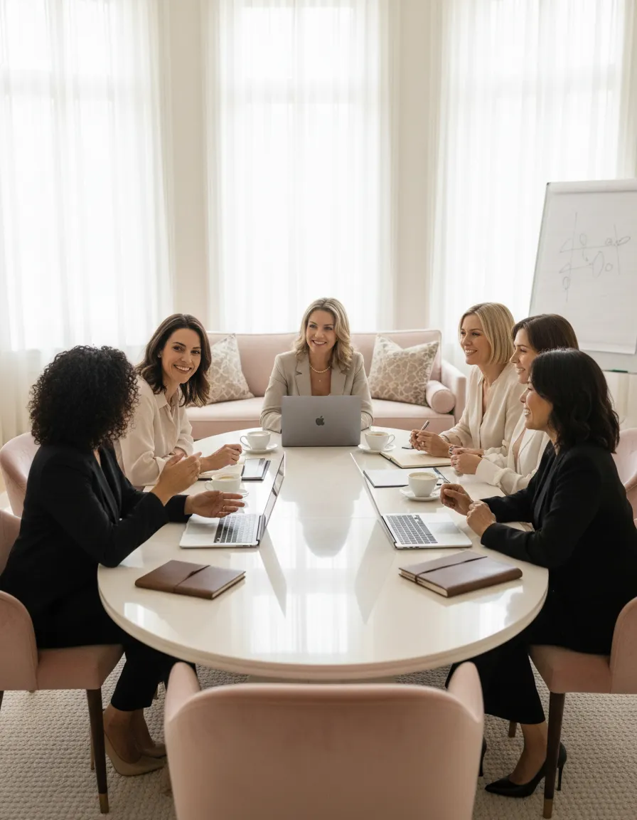 Group of women gathered around a table in a leadership workshop