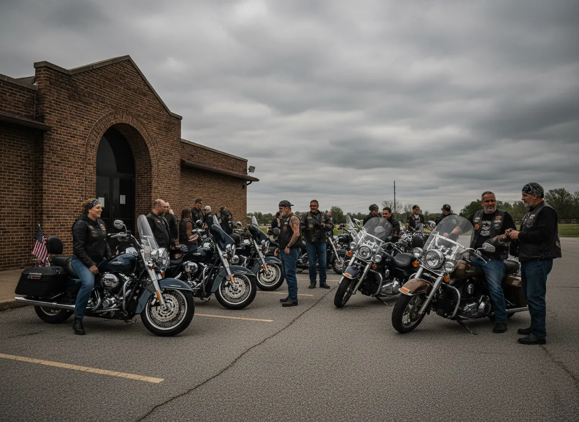 MG17 riders staged with bikes and flags