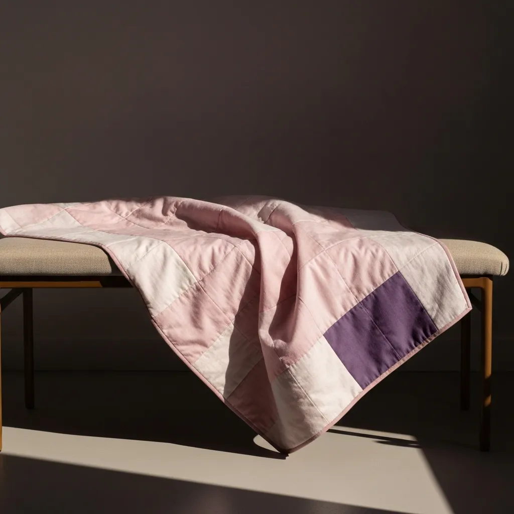 A custom memory quilt featuring soft pastel tones.