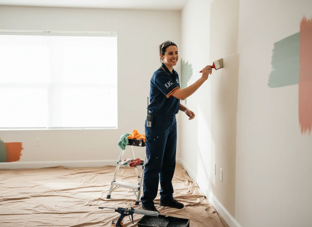 Painter smiling while working