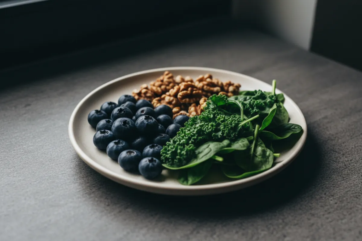 Plate with brain-supporting foods to support focus