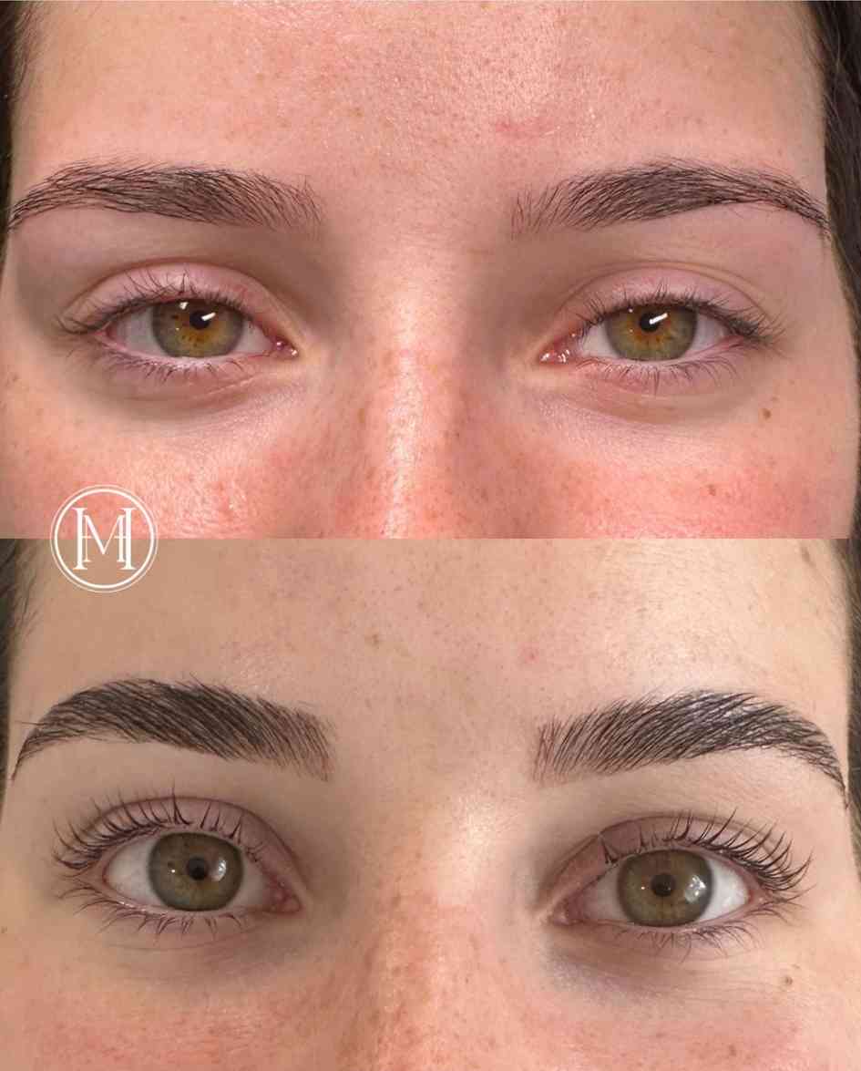Before and after eyebrow lamination comparison