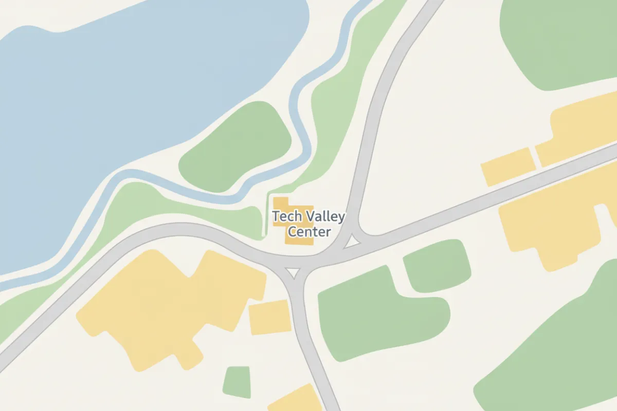 Illustrated map of the area around 15 Tech Valley Drive in East Greenbush, NY.