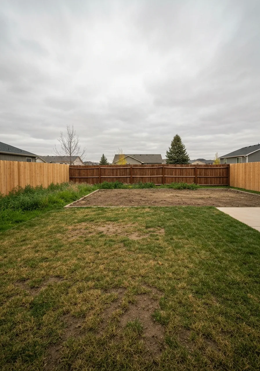 A poorly maintained and overgrown Idaho yard highlighting landscaping frustrations