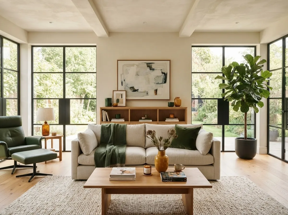Bright and clean residential living room showcasing pristine condition under corporate lease