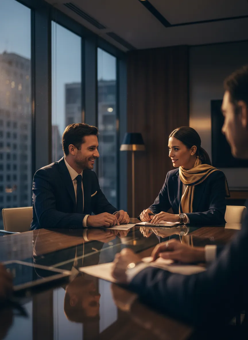 Financial professionals in a consultative meeting