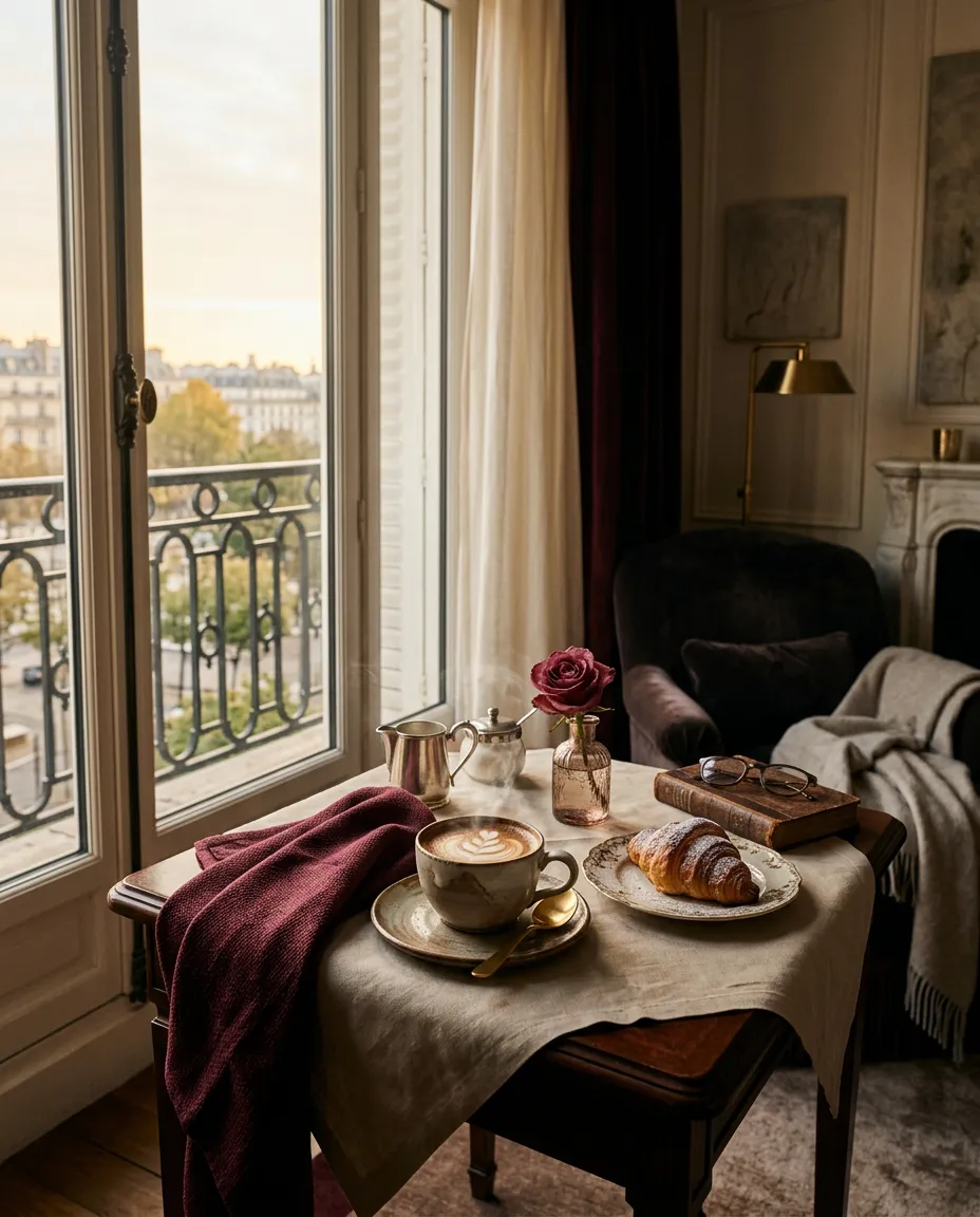 Stämningsfull morgon på ett elegant hotell med mjukt morgonljus