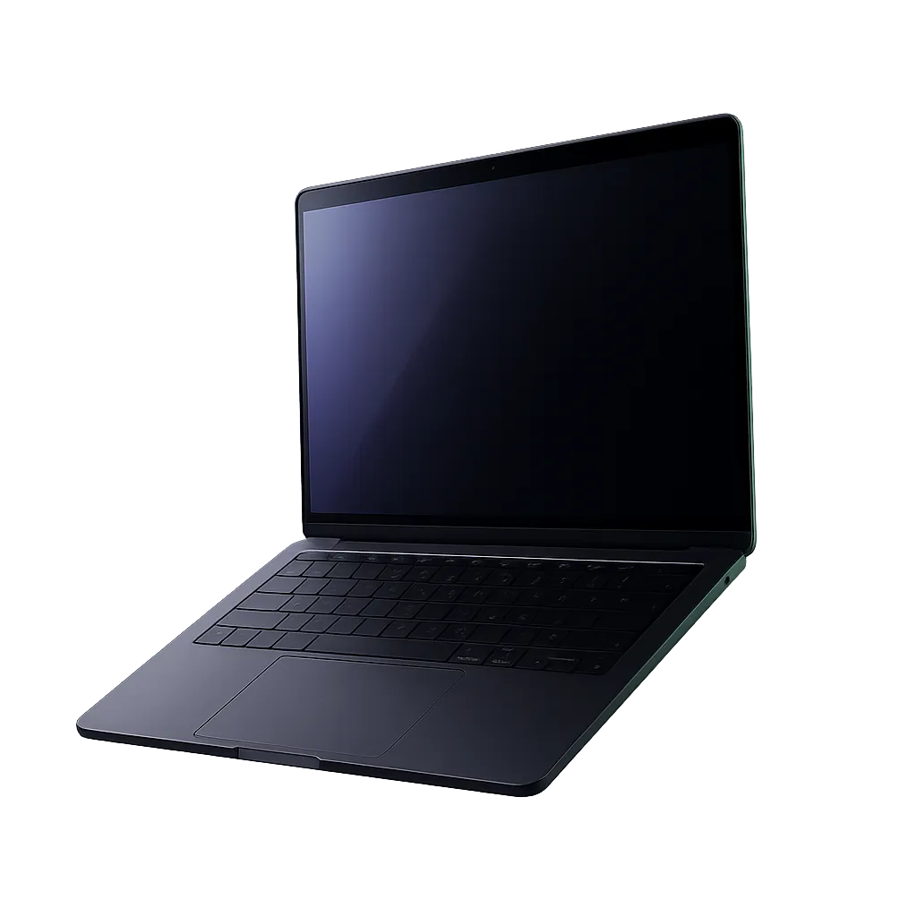 Floating premium laptop mockup showcasing high converting dark-mode agency web design preview