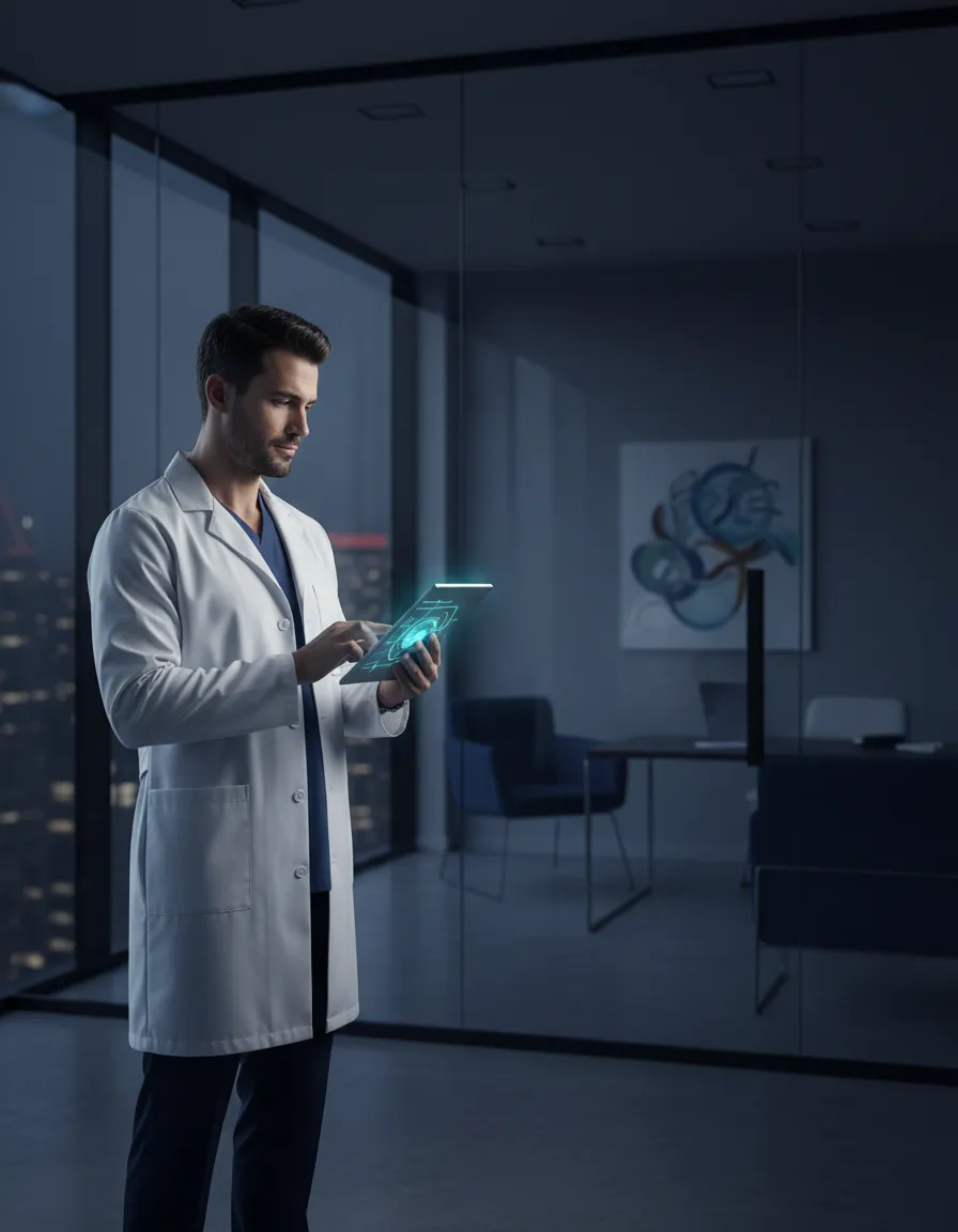 Médico exitoso revisando su agenda digital