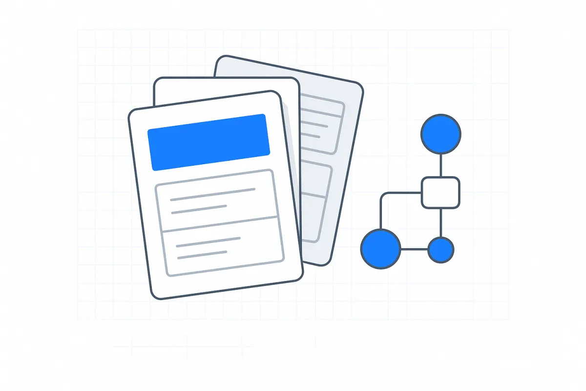 Modern illustration of blueprints, templates, and systems.