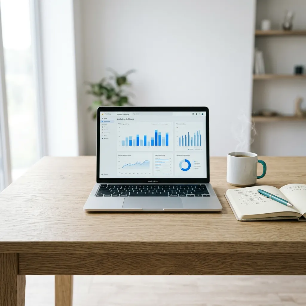 Professional marketing consultant reviewing business growth metrics in a modern office