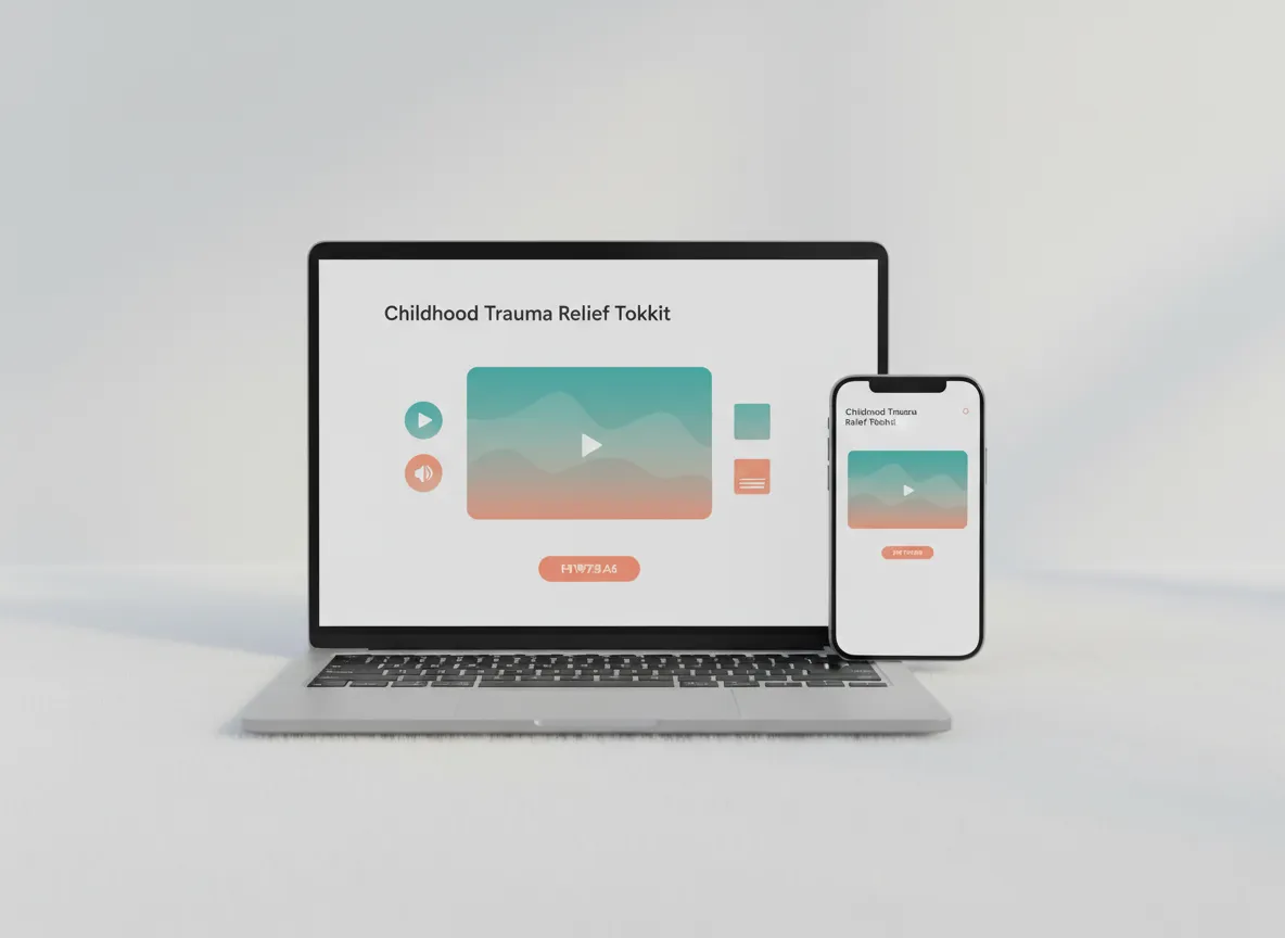 Mockup of the Childhood Trauma Relief Toolkit course on laptop and phone