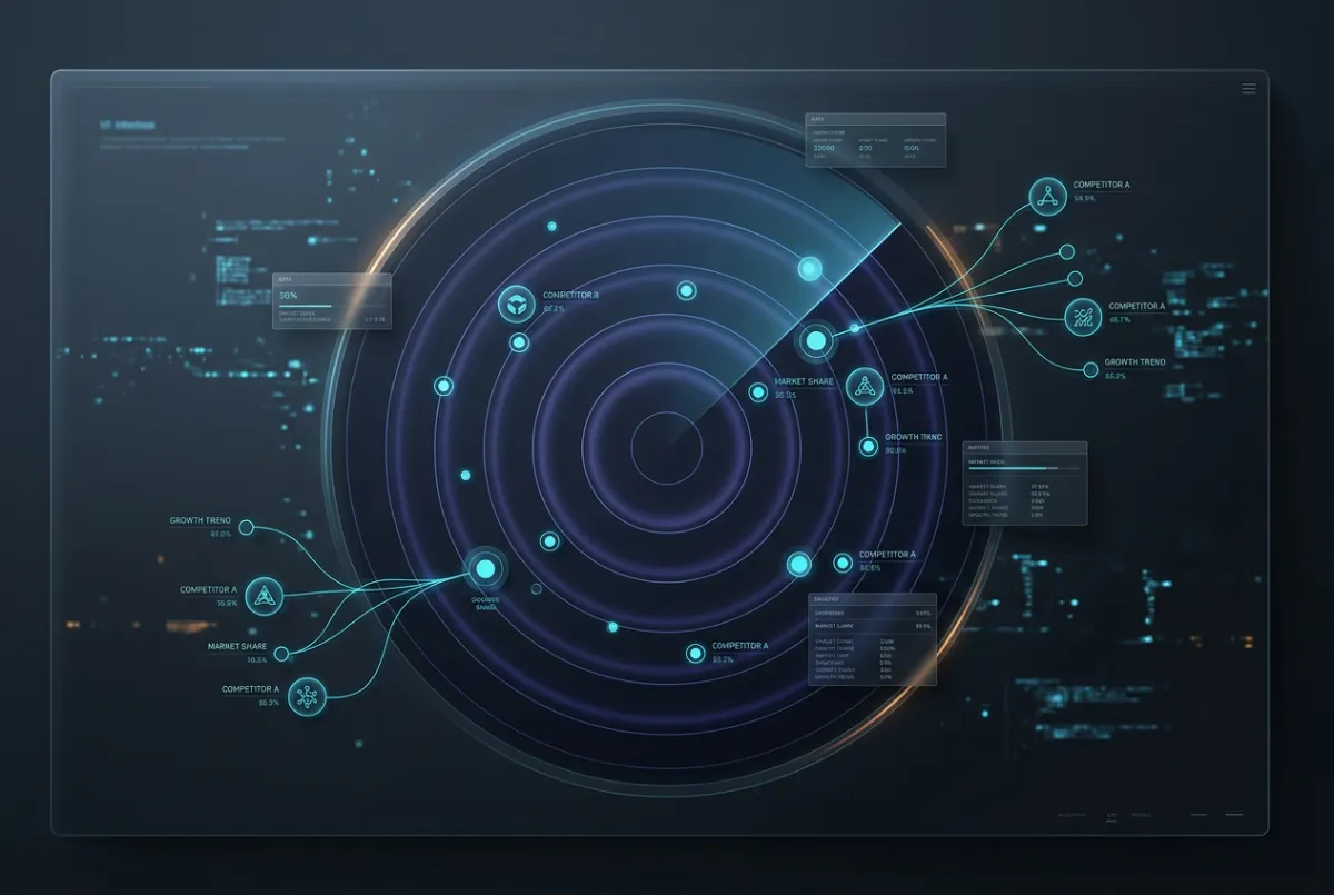 Visual competitor matrix radar report showing market position maps and pricing comparisons